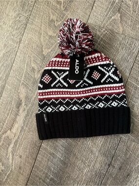 ALDO Men's Fair Isle Pom Beanie - Black, Burgundy & White